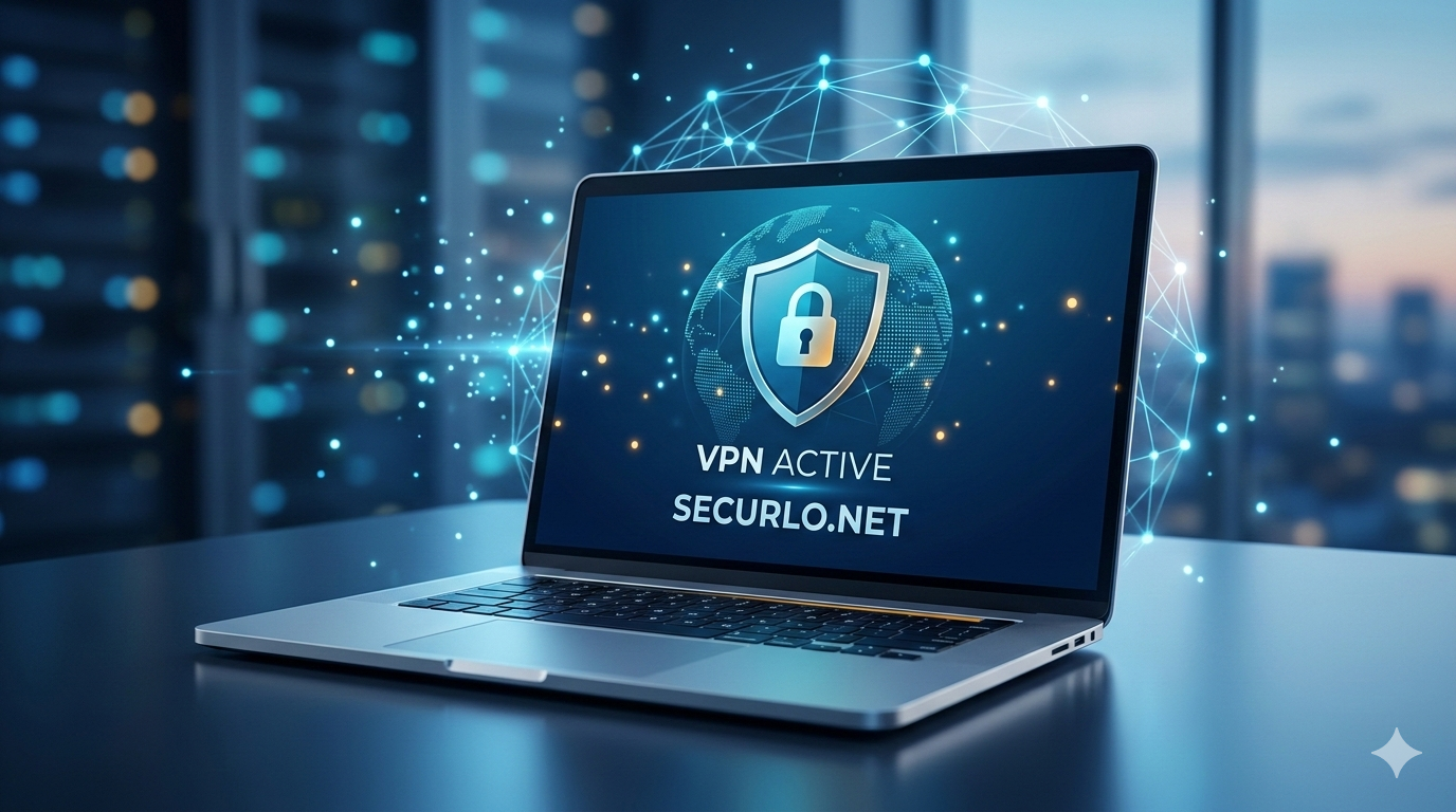 laptop z ikoną bezpieczeństwa VPN Securlo.net